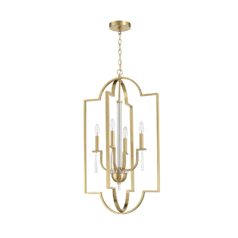 Industrial Task Lighting for Precision WorkstationsFortuna 4 Light Foyer in Satin Brass Industrial Task Lighting for Precision WorkstationsFortuna 4 Light Foyer in Satin Brass