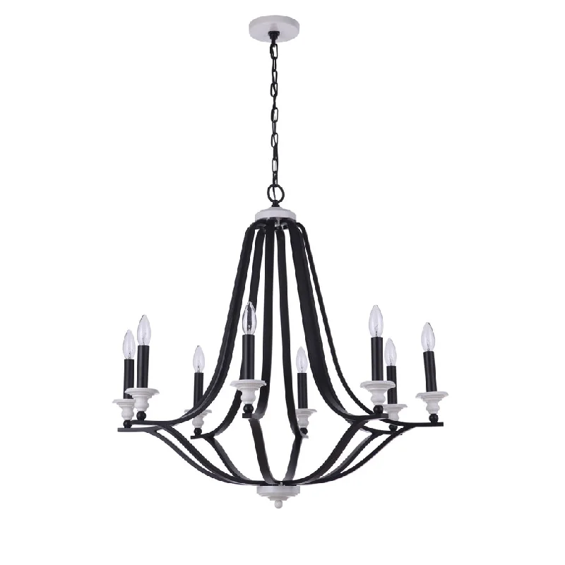 Industrial Lighting for Printing Press FacilitiesEsme 8 Light Chandelier in Flat Black/Matte White Industrial Lighting for Printing Press FacilitiesEsme 8 Light Chandelier in Flat Black/Matte White