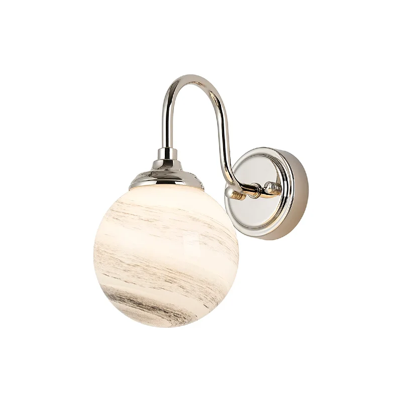 Polished Nickel/Grey/White Round Marble Effect Glass