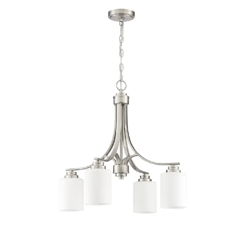 Industrial Ceiling - Mounted Lighting for Assembly PlantsBolden 4 Light Chandelier in Brushed Polished Nickel (White Glass) Industrial Ceiling - Mounted Lighting for Assembly PlantsBolden 4 Light Chandelier in Brushed Polished Nickel (White Glass)