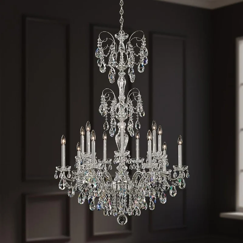 Industrial Lighting for Printing Press FacilitiesSonatina 14 Light Etruscan Gold Chandelier with Clear Heritage Crystals