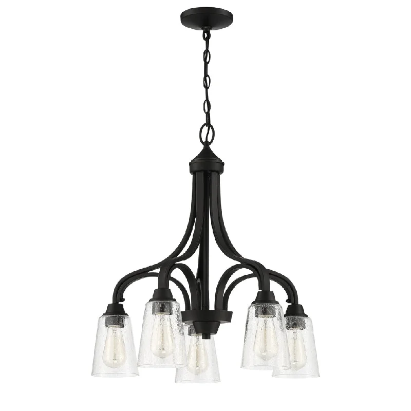 Industrial Flood Lighting for Outdoor Loading DocksGrace 5 Light Down Chandelier in Espresso (Clear Seeded Glass)