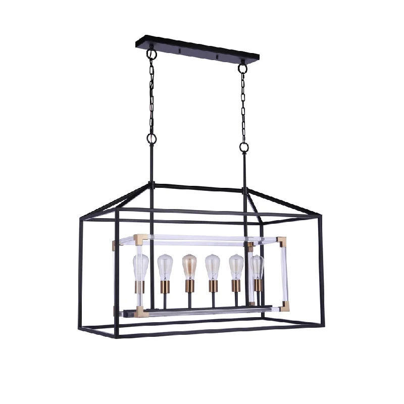 Industrial Lighting for Pharmaceutical ManufacturingAaron 6 Light Island in Flat Black/Satin Brass Industrial Lighting for Pharmaceutical ManufacturingAaron 6 Light Island in Flat Black/Satin Brass