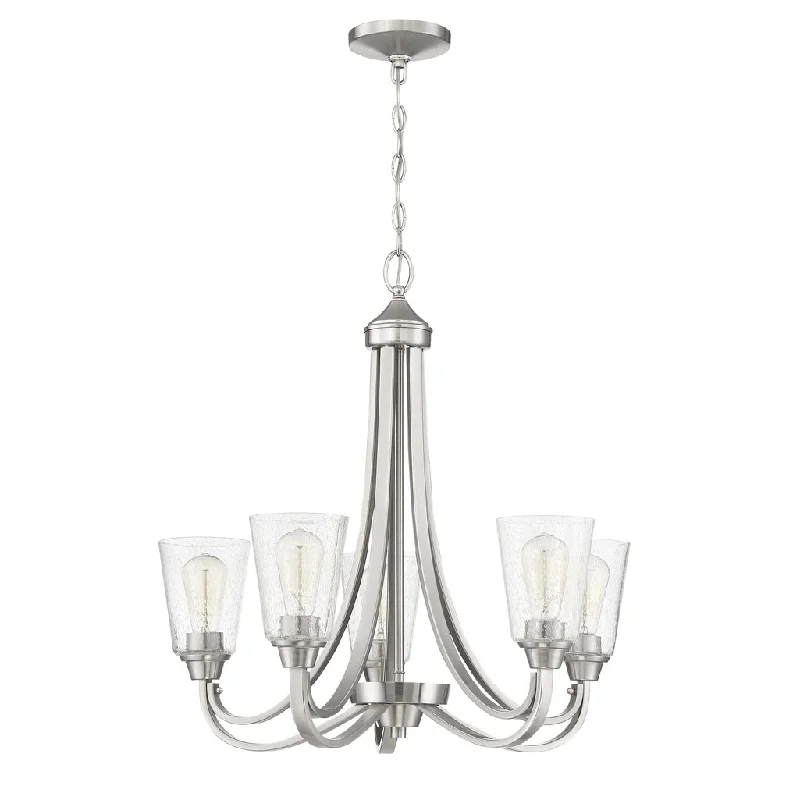 Shock - Resistant Industrial Lighting for Vibrating Machinery AreasGrace 5 Light Chandelier in Brushed Polished Nickel (Clear Seeded Glass)