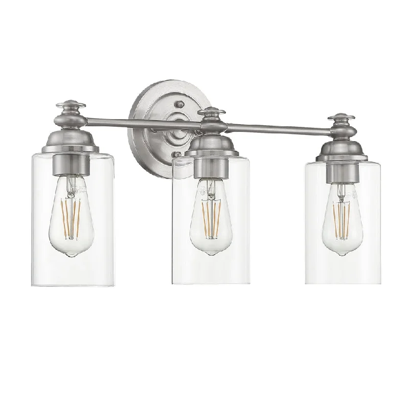 Industrial Lighting for Printing Press FacilitiesDardyn 3 Light Vanity in Brushed Polished Nickel (Clear Glass) Industrial Lighting for Printing Press FacilitiesDardyn 3 Light Vanity in Brushed Polished Nickel (Clear Glass)