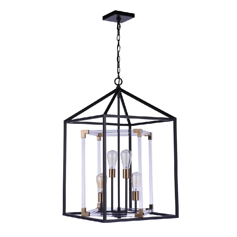Industrial Lighting for Metal Fabrication ShopsAaron 4 Light Pendant in Flat Black/Satin Brass Industrial Lighting for Metal Fabrication ShopsAaron 4 Light Pendant in Flat Black/Satin Brass