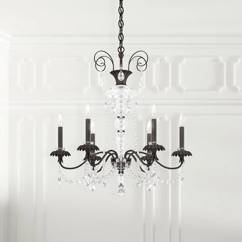 Industrial Lighting for Woodworking FactoriesHelenia 6 Light Black Chandelier with Clear Heritage Crystals