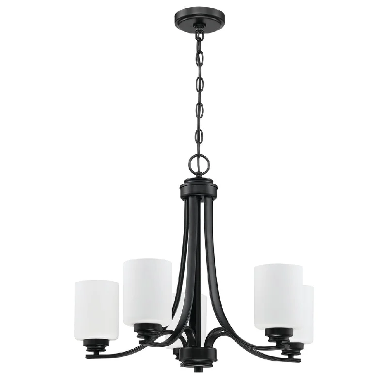 Energy - Efficient Industrial Lighting for Cost - SavingsBolden 5 Light Chandelier in Flat Black (White Glass)