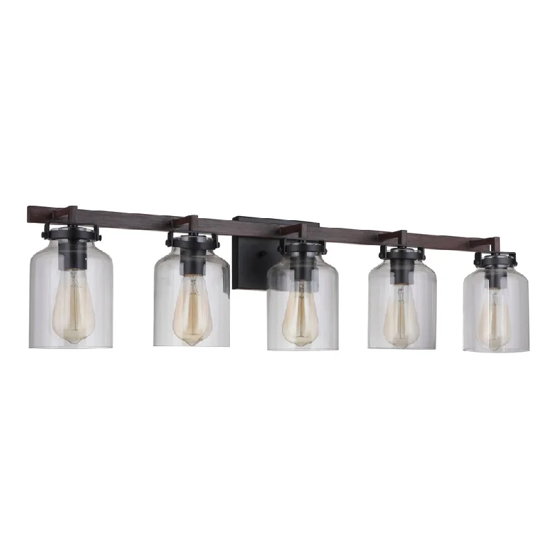 Industrial Lighting for Chemical PlantsFoxwood 5 Light Vanity in Flat Black/Dark Teak Industrial Lighting for Chemical PlantsFoxwood 5 Light Vanity in Flat Black/Dark Teak