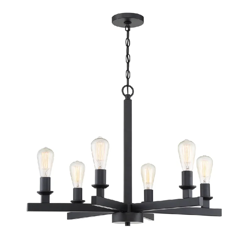 Industrial Lighting for Electronics ManufacturingChicago 6 Light Chandelier in Flat Black Industrial Lighting for Electronics ManufacturingChicago 6 Light Chandelier in Flat Black