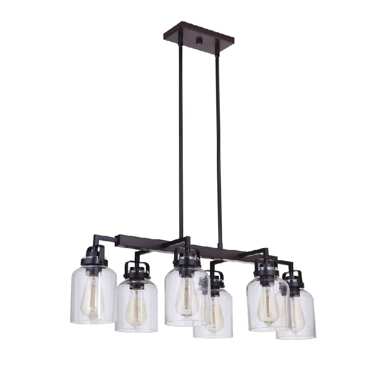 Industrial Ceiling - Mounted Lighting for Assembly PlantsFoxwood 6 Light Island in Flat Black/Dark Teak Industrial Ceiling - Mounted Lighting for Assembly PlantsFoxwood 6 Light Island in Flat Black/Dark Teak