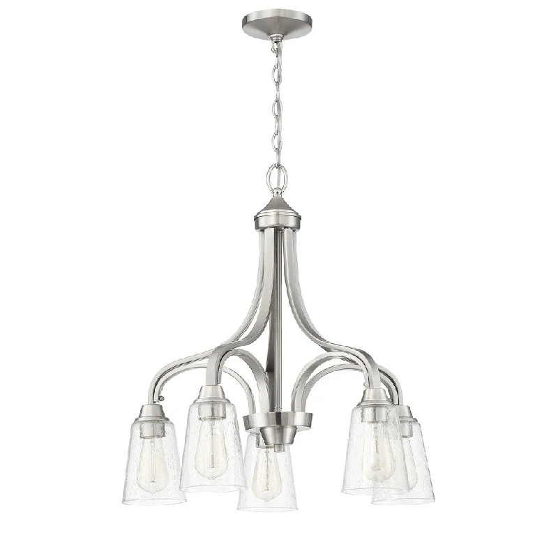 Industrial Lighting for Automotive Manufacturing PlantsGrace 5 Light Down Chandelier in Brushed Polished Nickel (Clear Seeded Glass)