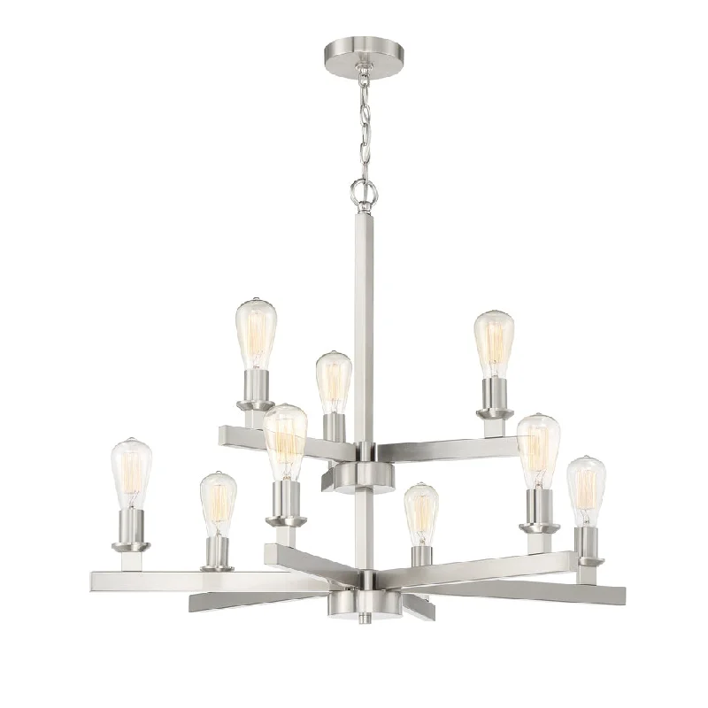 Industrial Lighting for Textile MillsChicago 9 Light Chandelier in Brushed Polished Nickel Industrial Lighting for Textile MillsChicago 9 Light Chandelier in Brushed Polished Nickel