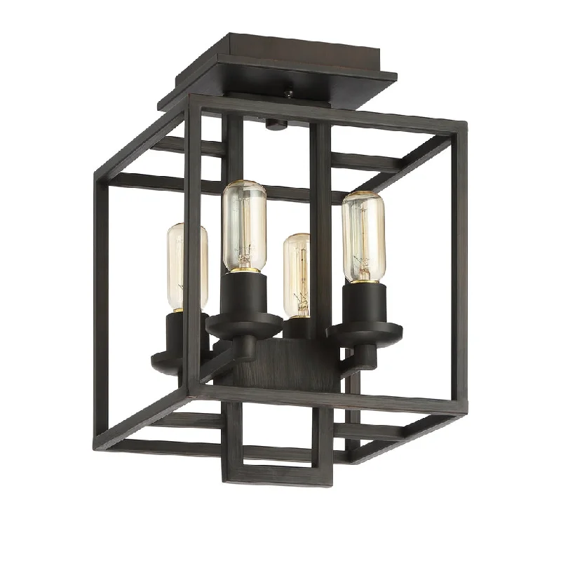 Industrial Lighting for Furniture FactoriesCubic 4 Light Semi Flush in Aged Bronze Brushed