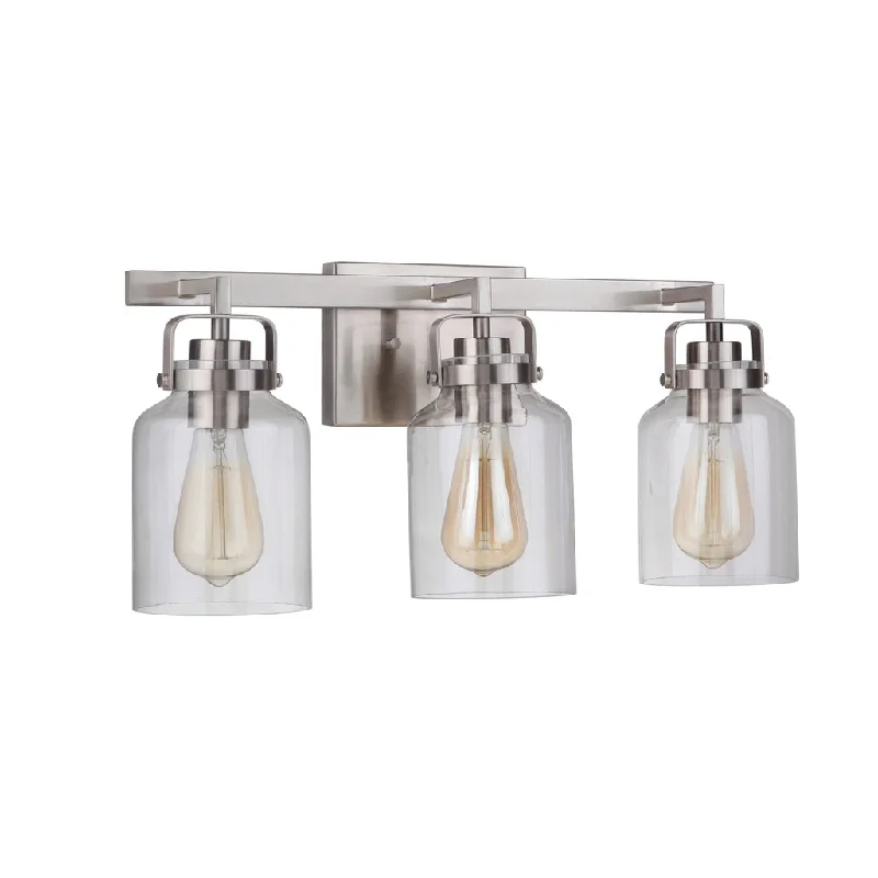 Industrial Lighting with High CRI (Color Rendering Index) for True Color PerceptionFoxwood 3 Light Vanity in Brushed Polished Nickel Industrial Lighting with High CRI (Color Rendering Index) for True Color PerceptionFoxwood 3 Light Vanity in Brushed Polished Nickel