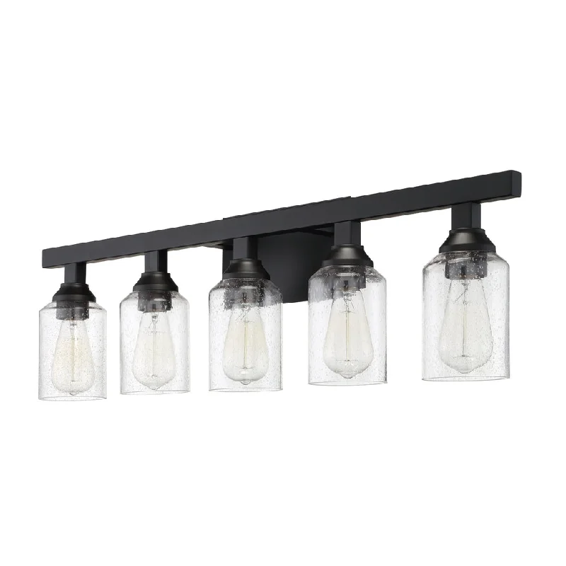 Industrial Lighting with High CRI (Color Rendering Index) for True Color PerceptionChicago 5 Light Vanity in Flat Black Industrial Lighting with High CRI (Color Rendering Index) for True Color PerceptionChicago 5 Light Vanity in Flat Black