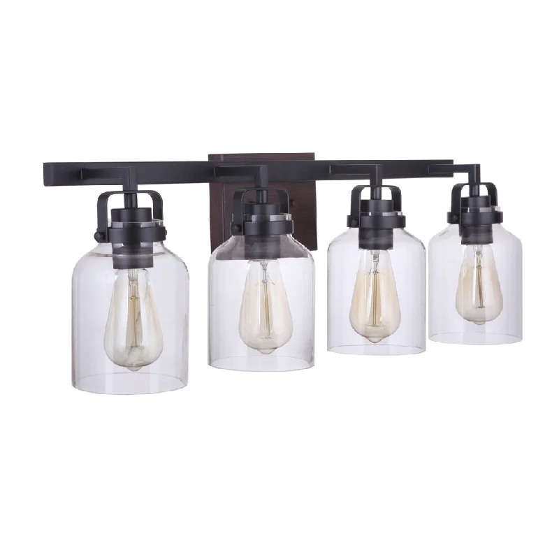 Energy - Efficient Industrial Lighting for Cost - SavingsFoxwood 4 Light Vanity in Flat Black/Dark Teak