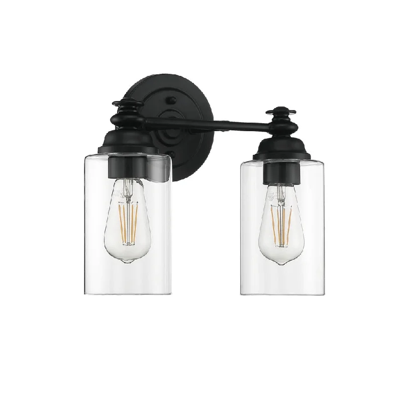 Dimmable Industrial Lighting for Ambiance ControlDardyn 2 Light Vanity in Flat Black (Clear Glass) Dimmable Industrial Lighting for Ambiance ControlDardyn 2 Light Vanity in Flat Black (Clear Glass)
