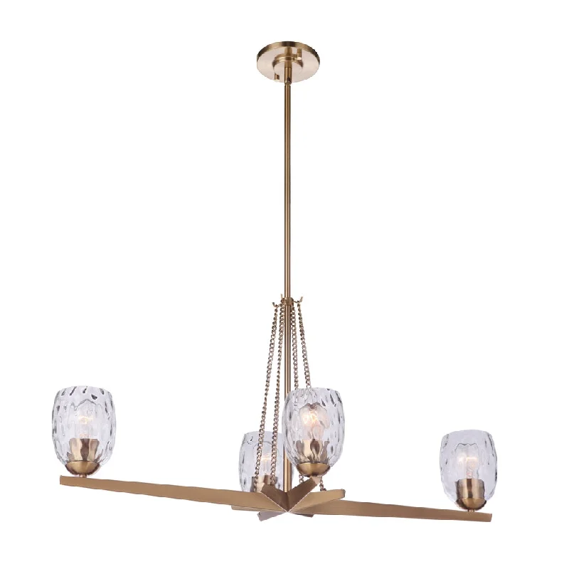 Industrial Lighting for Printing Press FacilitiesGuiding Star 4 Light Linear Chandelier in Satin Brass