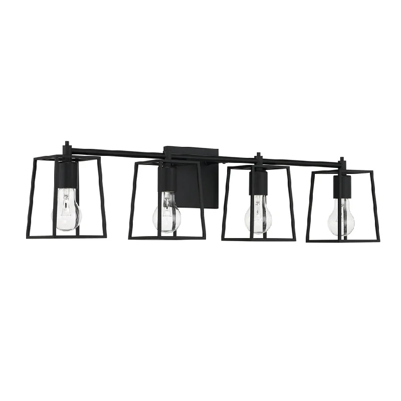 Industrial Flood Lighting for Outdoor Loading DocksDunn 4 Light Vanity in Flat Black Industrial Flood Lighting for Outdoor Loading DocksDunn 4 Light Vanity in Flat Black