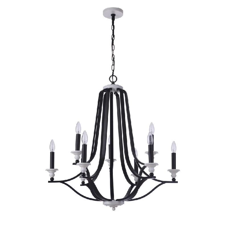 Industrial Lighting for Automotive Manufacturing PlantsEsme 9 Light Chandelier in Flat Black/Matte White Industrial Lighting for Automotive Manufacturing PlantsEsme 9 Light Chandelier in Flat Black/Matte White