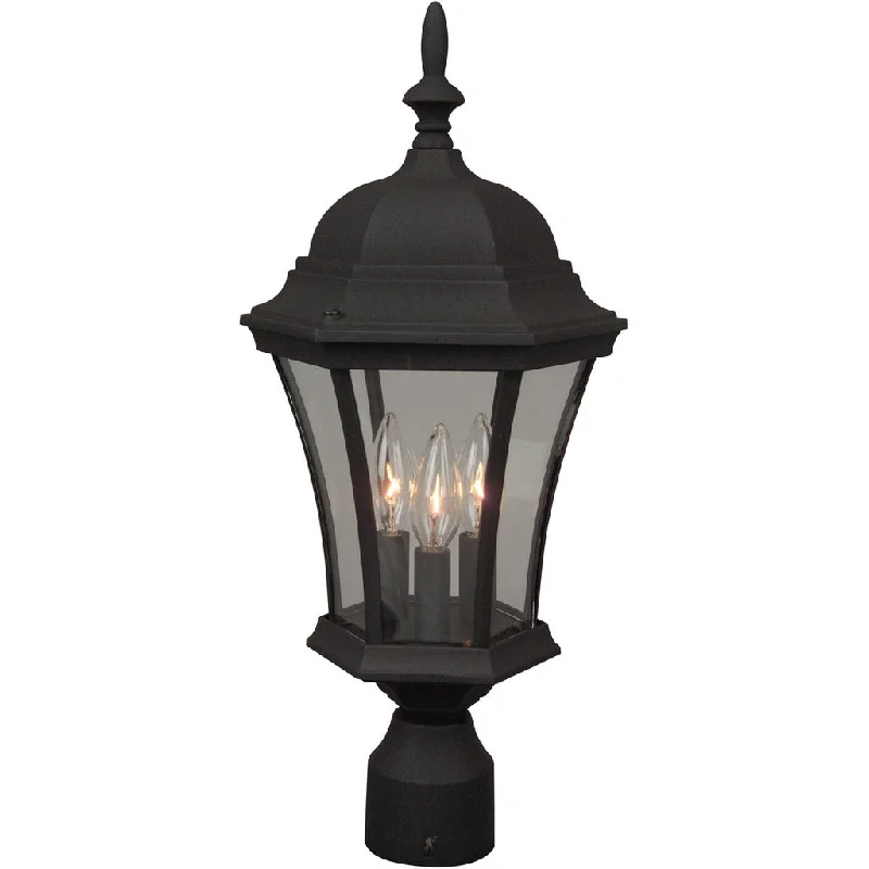 Waterproof Industrial Lighting for Wet AreasCurved Glass Cast 3 Light Outdoor Post Mount in Textured Black