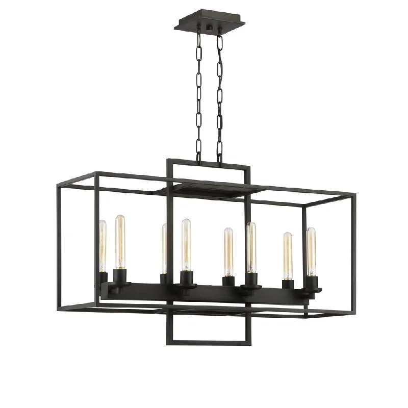 Industrial Flood Lighting for Outdoor Loading DocksCubic 8 Light Linear Chandelier in Aged Bronze Brushed