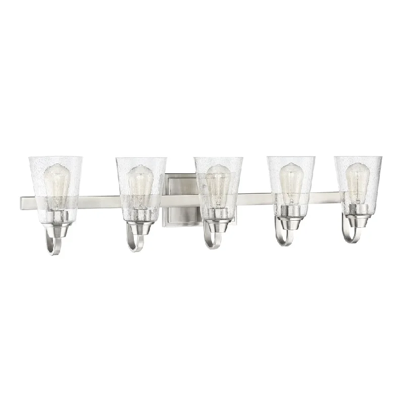 Low - Bay Industrial Lighting Fixtures for Small FactoriesGrace 5 Light Vanity in Brushed Polished Nickel (Clear Seeded Glass)