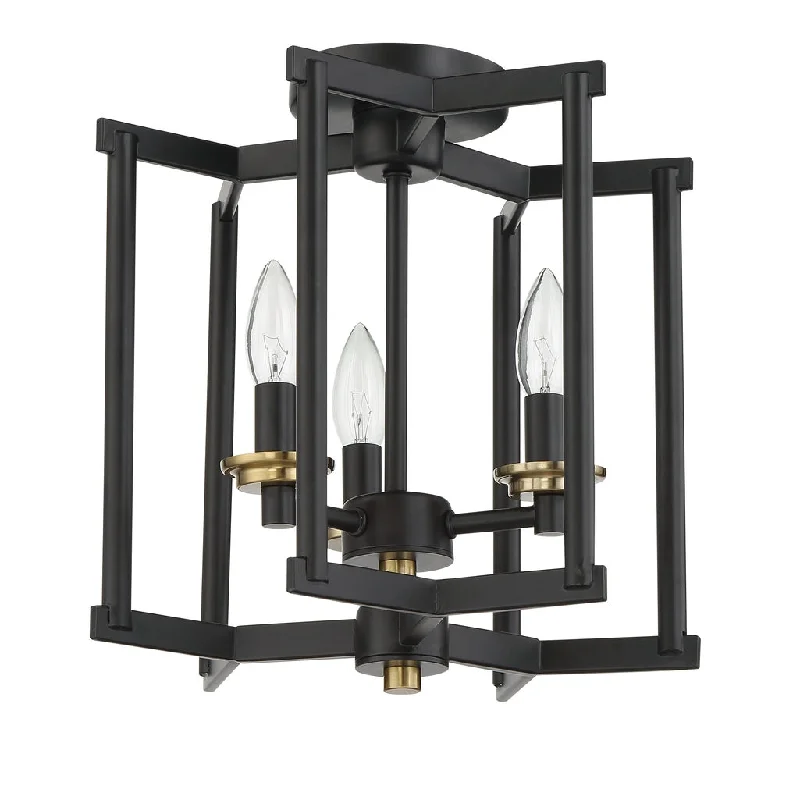 Industrial Lighting for Electronics ManufacturingAvante Grand 3 Light Cage Convertible Semi Flush/Pendant in Flat Black/Satin Brass Industrial Lighting for Electronics ManufacturingAvante Grand 3 Light Cage Convertible Semi Flush/Pendant in Flat Black/Satin Brass