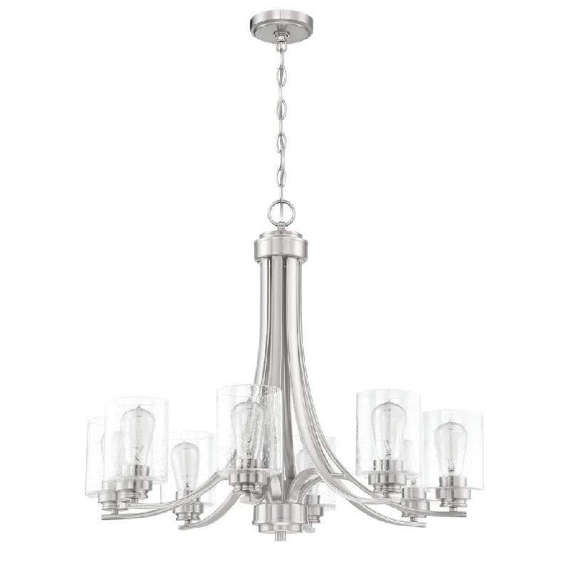 Industrial Task Lighting for Precision WorkstationsBolden 8 Light Chandelier in Brushed Polished Nickel Industrial Task Lighting for Precision WorkstationsBolden 8 Light Chandelier in Brushed Polished Nickel