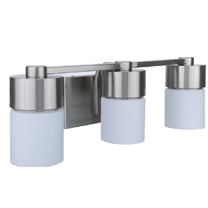 Energy - Efficient Industrial Lighting for Cost - SavingsDistrict 3 Light Vanity in Brushed Polished Nickel Energy - Efficient Industrial Lighting for Cost - SavingsDistrict 3 Light Vanity in Brushed Polished Nickel