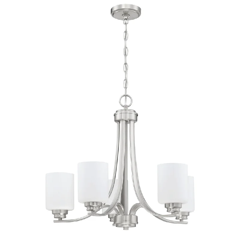 Corrosion - Resistant Industrial Lighting for Coastal FactoriesBolden 5 Light Chandelier in Brushed Polished Nickel (White Glass) Corrosion - Resistant Industrial Lighting for Coastal FactoriesBolden 5 Light Chandelier in Brushed Polished Nickel (White Glass)