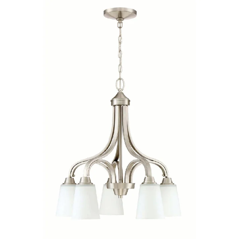 Industrial Lighting for Textile MillsGrace 5 Light Down Chandelier in Brushed Polished Nickel