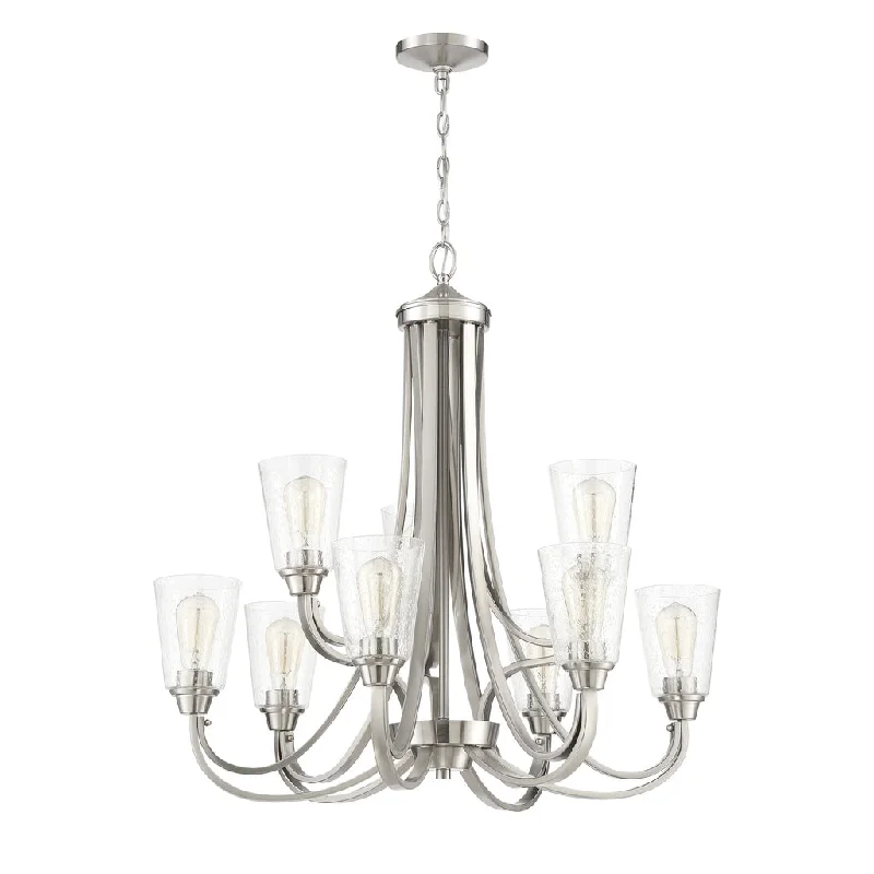 Waterproof Industrial Lighting for Wet AreasGrace 9 Light Chandelier in Brushed Polished Nickel (Clear Seeded Glass)