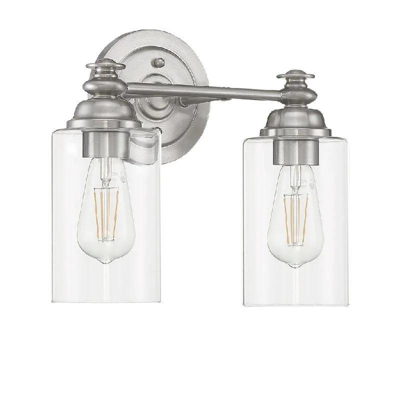Industrial Pendant Lighting for Machine ShopsDardyn 2 Light Vanity in Brushed Polished Nickel (Clear Glass) Industrial Pendant Lighting for Machine ShopsDardyn 2 Light Vanity in Brushed Polished Nickel (Clear Glass)