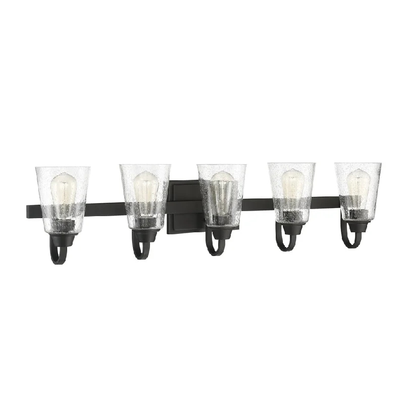 Dimmable Industrial Lighting for Ambiance ControlGrace 5 Light Vanity in Espresso (Clear Seeded Glass)