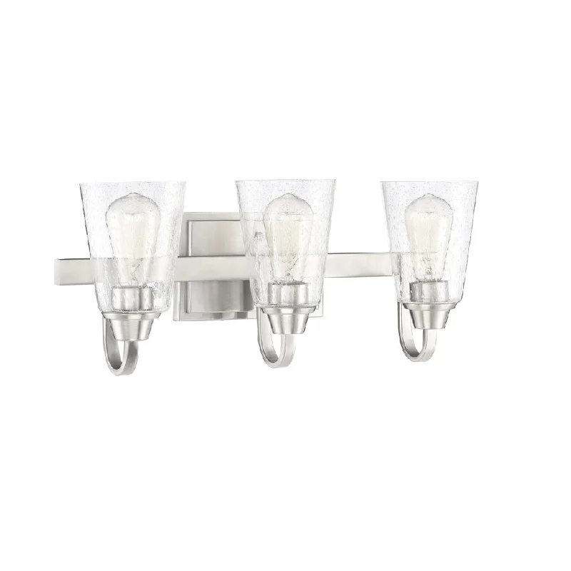 Industrial Lighting for Electronics ManufacturingGrace 3 Light Vanity in Brushed Polished Nickel (Clear Seeded Glass) Industrial Lighting for Electronics ManufacturingGrace 3 Light Vanity in Brushed Polished Nickel (Clear Seeded Glass)