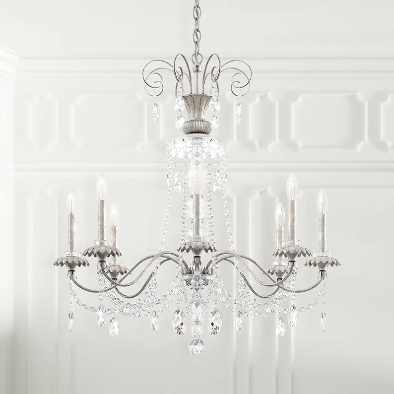 Durable Industrial Lighting for Harsh EnvironmentsHelenia 8 Light Antique Silver Chandelier with Clear Heritage Crystals