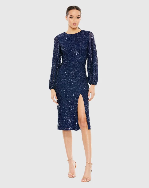 Sequined Puff Sleeve High Neck Dress - FINAL SALE