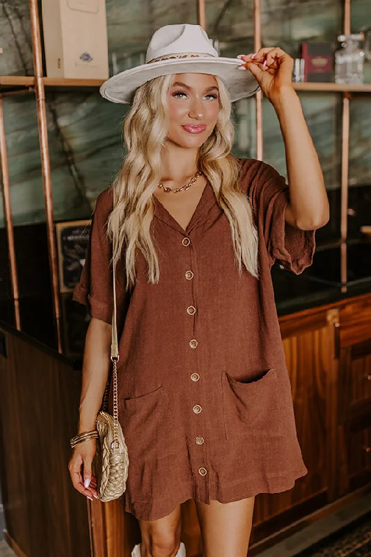 St. Lucia Bound Linen-Blend Mini Dress in Chocolate