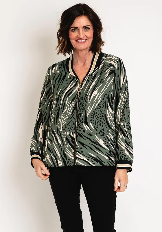 Serafina Collection Animal Print Bomber Jacket, Green