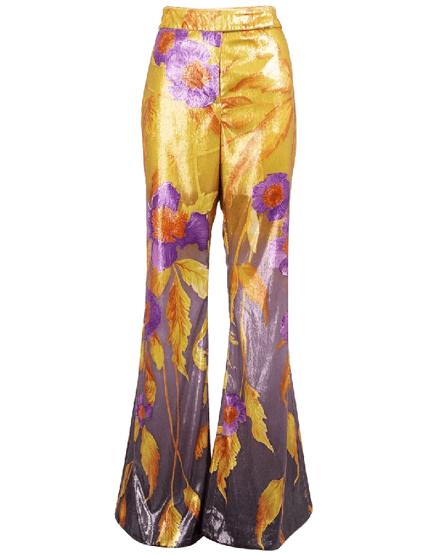 Printed Velvet Flare Trousers