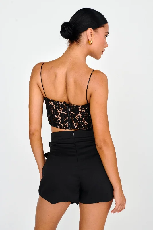 Love Wild Satin & Lace Crop Top Black