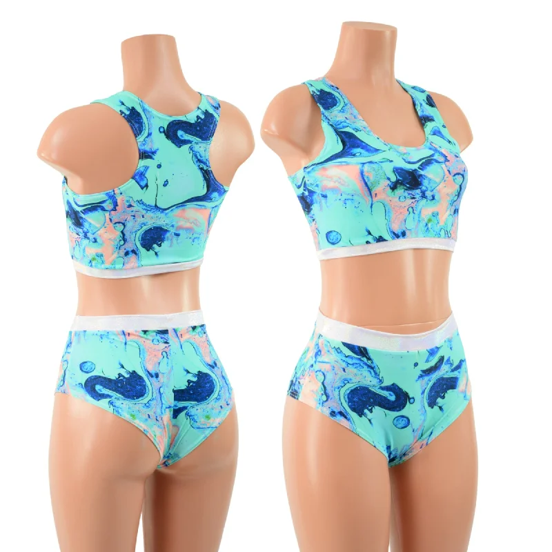 Lapis Lagoon Racerback Crop and Midrise Siren Shorts with Flashbulb Trim