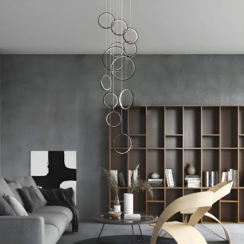 Mid - Century Modern Chandeliers for Vintage AppealMid - Century Modern Chandeliers for Vintage AppealBlack Rings LED Light for Modern Minimalist Foyer