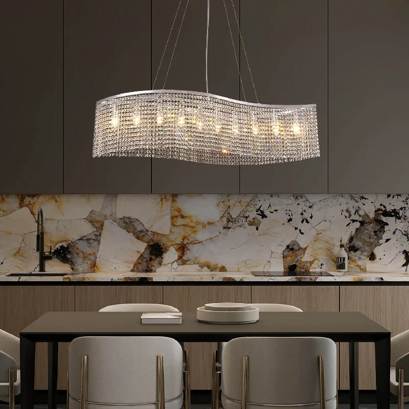 Chandeliers with Metal Frames in Gold FinishChandeliers with Metal Frames in Gold FinishElegant Wave Crystal Raindrop Chandelier - Pendant Light