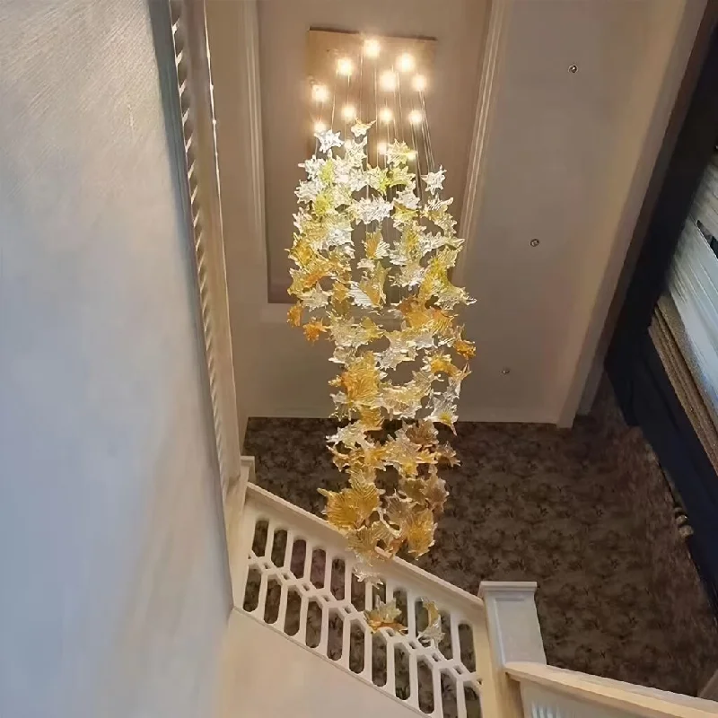 Chandeliers with Metal Frames in Bronze FinishChandeliers with Metal Frames in Bronze FinishMaple Leaf shaped Ceiling Lamp Foyer Chandelier