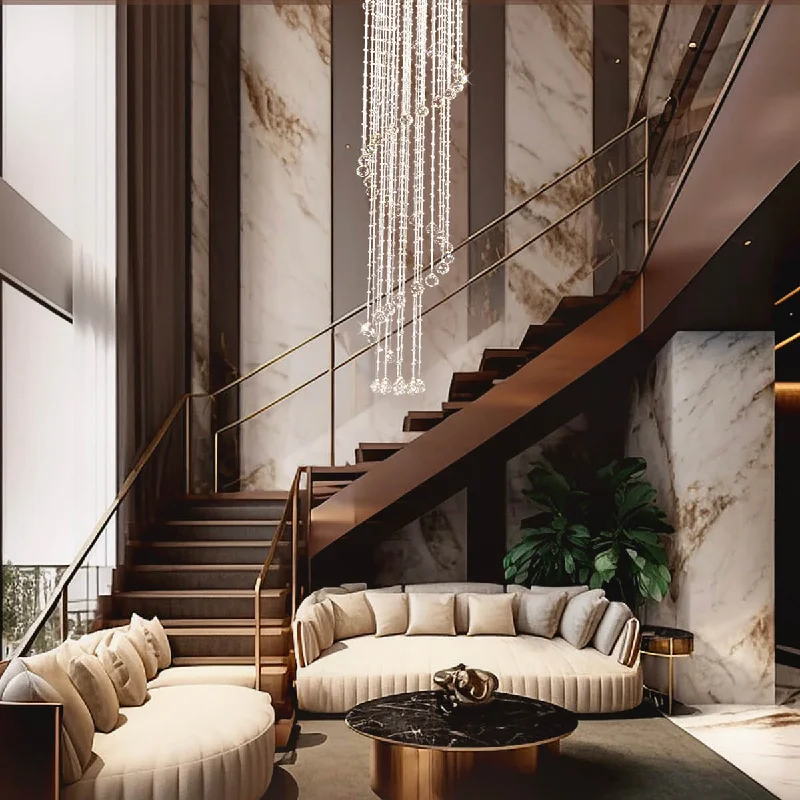 Chandeliers with Metal Frames in Gold FinishChandeliers with Metal Frames in Gold FinishSpiral Raindrop Chandelier Double Layer