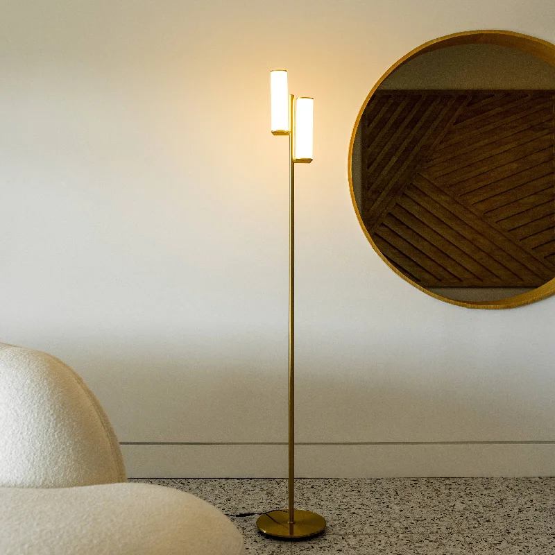 Metal Floor Lamp with a Matte Black Finish for a Sleek LookMetal Floor Lamp with a Matte Black Finish for a Sleek LookBrightech Gemini 64 in. Antique Brass Industrial 2-Light 3-Way Dimming LED Floor Lamp with 2 Frosted White Glass Cylinder Shades Metal Floor Lamp with a Matte Black Finish for a Sleek LookMetal Floor Lamp with a Matte Black Finish for a Sleek LookBrightech Gemini 64 in. Antique Brass Industrial 2-Light 3-Way Dimming LED Floor Lamp with 2 Frosted White Glass Cylinder Shades