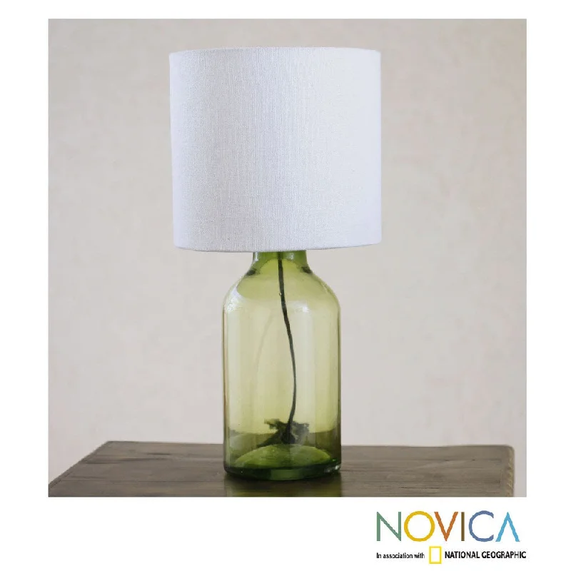 Wood Floor Lamp with Natural Grain for a Warm and Organic FeelWood Floor Lamp with Natural Grain for a Warm and Organic FeelHandcrafted Blown Glass 'Green Elixir' Lamp (Mexico)